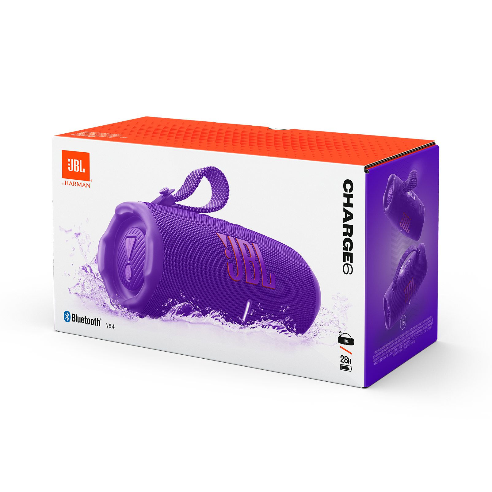 Bocina portátil jbl charge6 30w color púrpura resistente al agua y polvo